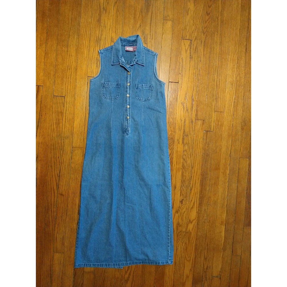 Vintage Premier International Denim Dress Women's 10 Sleeveless Jean Midi Wester